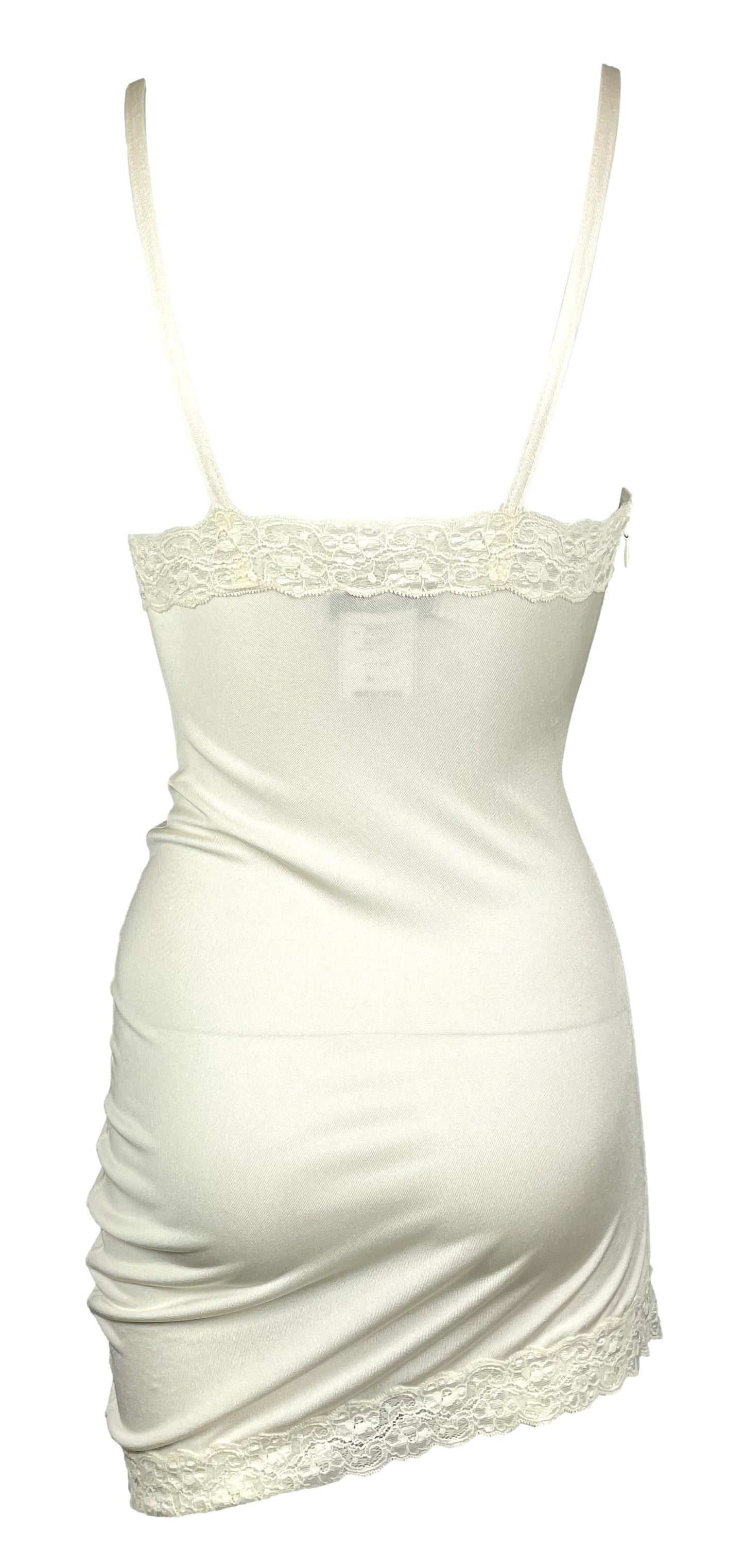 S/S 2005 Christian Dior by John Galliano Ivory Silk & Lace Asymmetrical Ruched Mini Dress