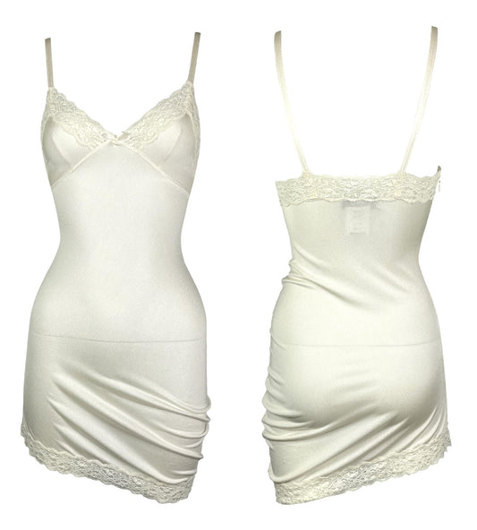 S/S 2005 Christian Dior by John Galliano Ivory Silk & Lace Asymmetrical Ruched Mini Dress