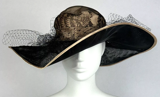 S/S 2005 Christian Dior by John Galliano Large Floppy Kentucky Derby Black Lace & Tulle Hat