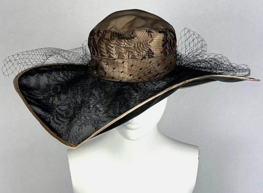 S/S 2005 Christian Dior by John Galliano Large Floppy Kentucky Derby Black Lace & Tulle Hat