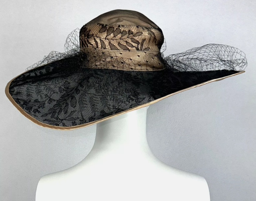 S/S 2005 Christian Dior by John Galliano Large Floppy Kentucky Derby Black Lace & Tulle Hat
