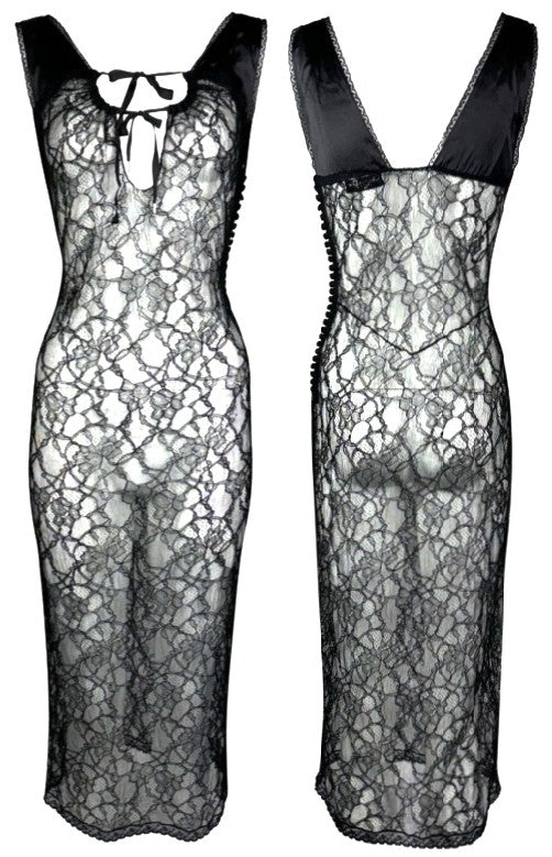 S/S 2005 Christian Dior x John Galliano Sheer Black Lace & Mesh Pencil Dress