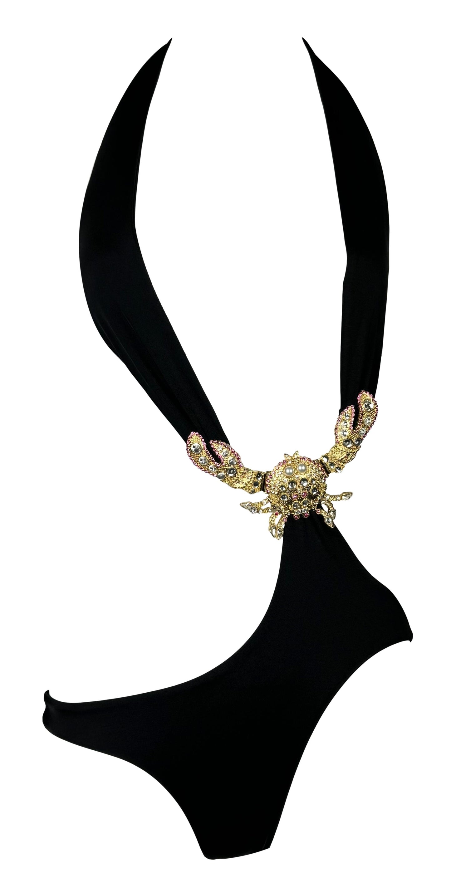 S/S 2005 Dsquared2 Runway Tiny 60's MOD Style Black Monokini Swimsuit w Crystal Crab