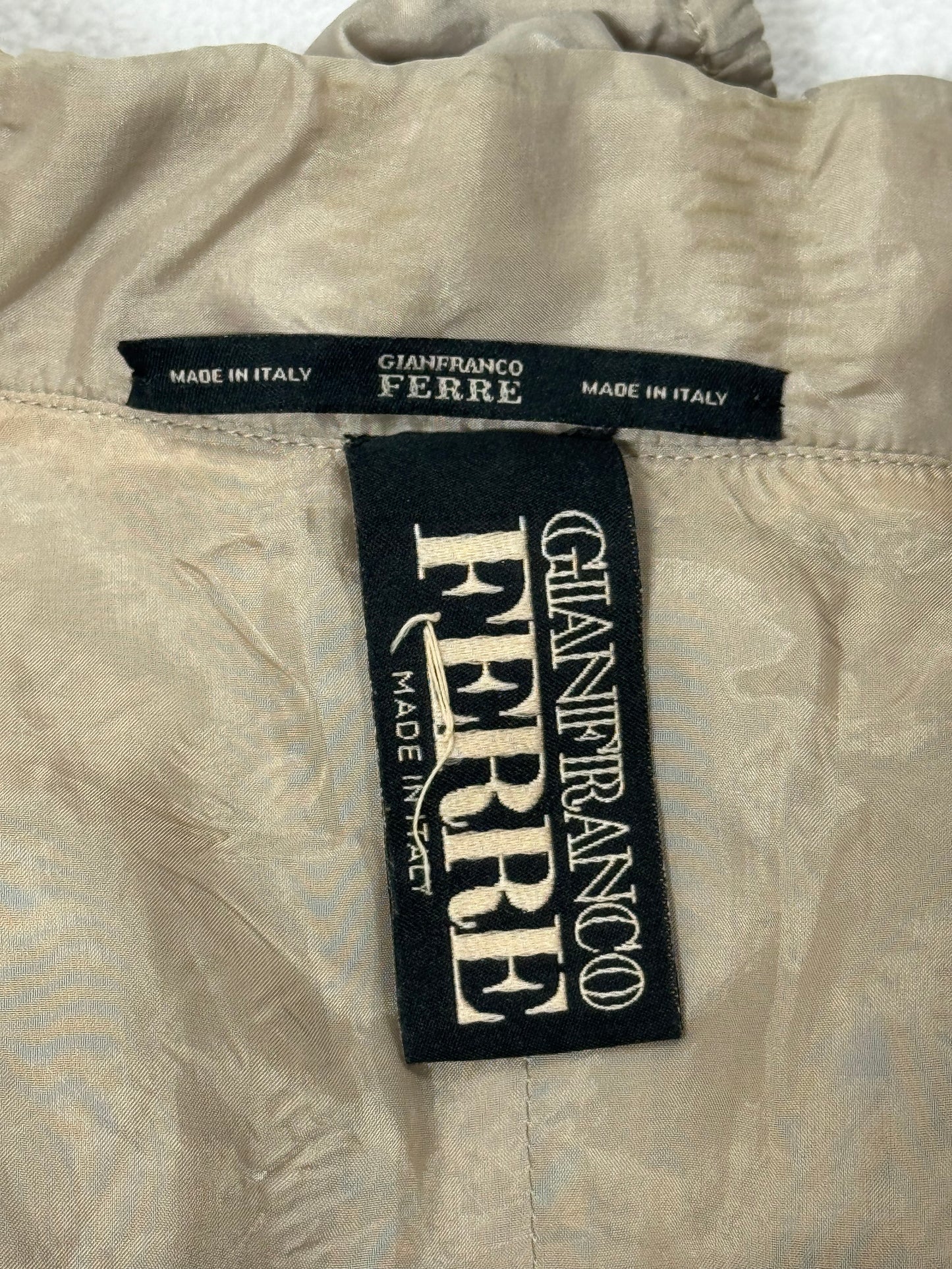 S/S 2005 Gianfranco Ferre Beige Khaki Parachute Sheer Fitted Zipper Detail Jacket & Skirt Tracksuit Set