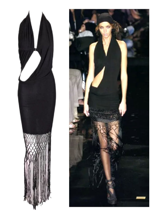 S/S 2005 Look 44 Jean Paul Gaultier Runway Black Cut-out Draped Fringe Dress