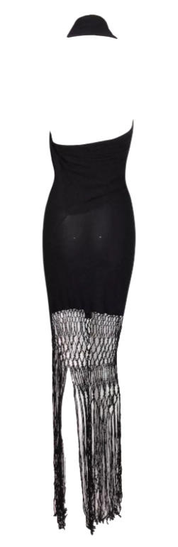 S/S 2005 Look 44 Jean Paul Gaultier Runway Black Cut-out Draped Fringe Dress