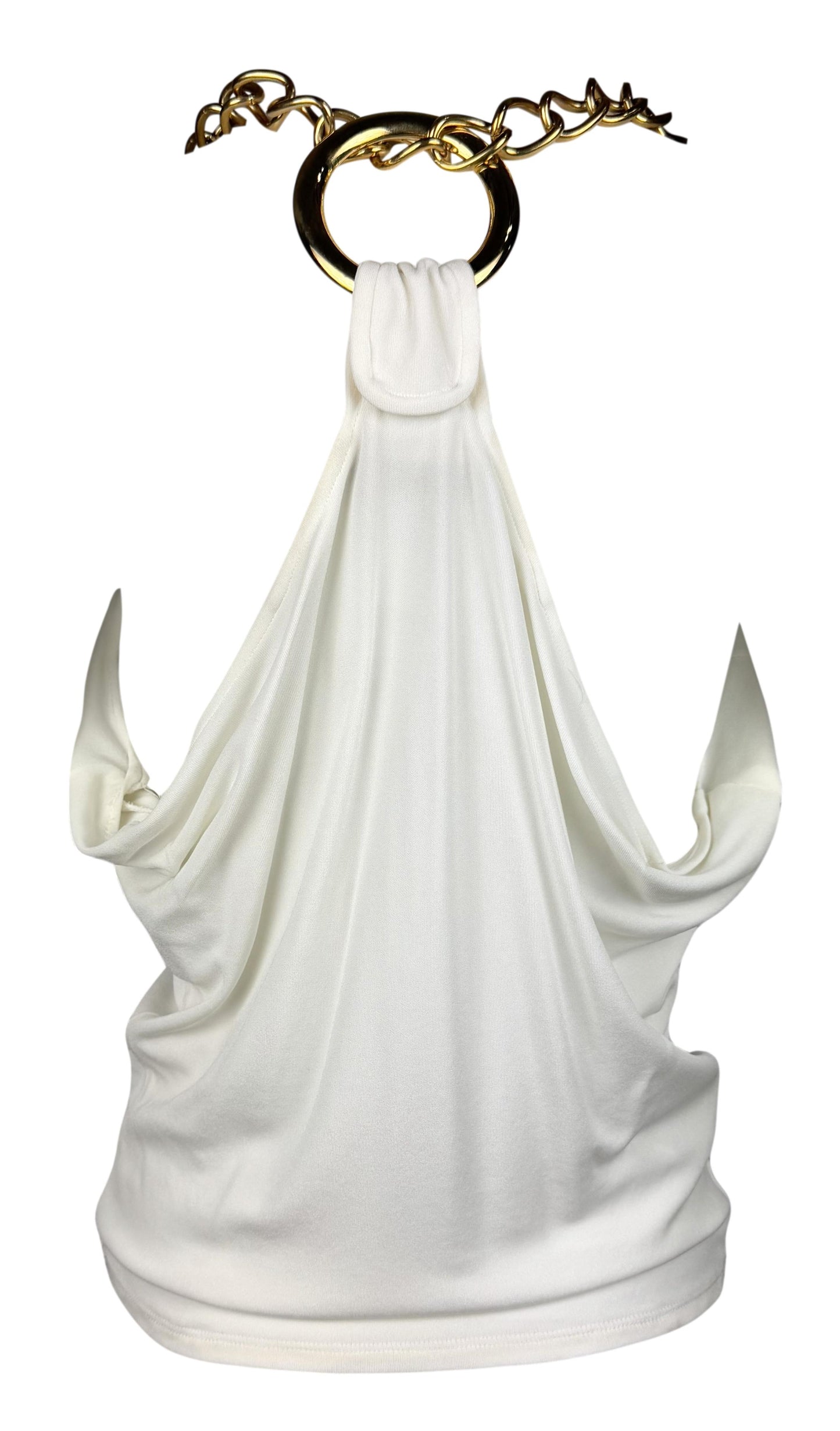 S/S 2005 Roberto Cavalli Plunging White Tank Top w Large Gold Chain Straps