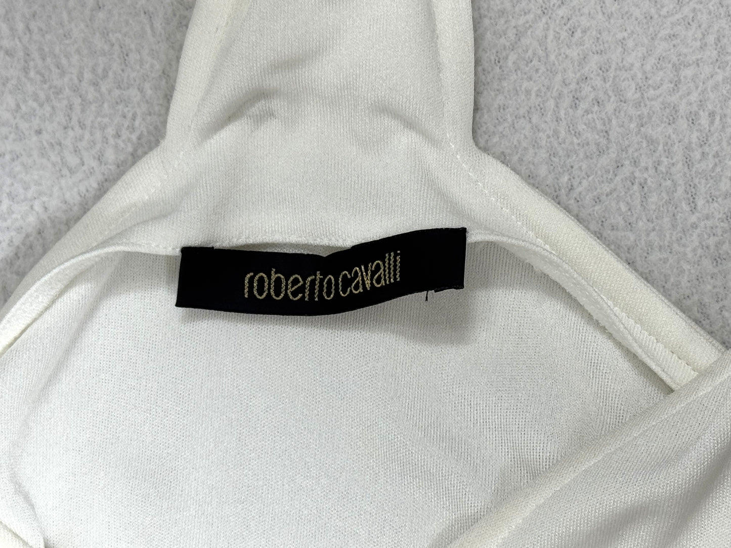 S/S 2005 Roberto Cavalli Plunging White Tank Top w Large Gold Chain Straps