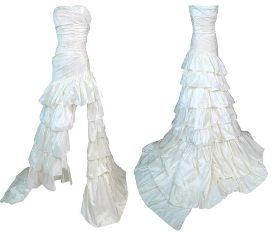 S/S 2005 Roberto Cavalli Ivory Silk Satin Bridal Wedding Strapless Ball Gown Dress w High Slit
