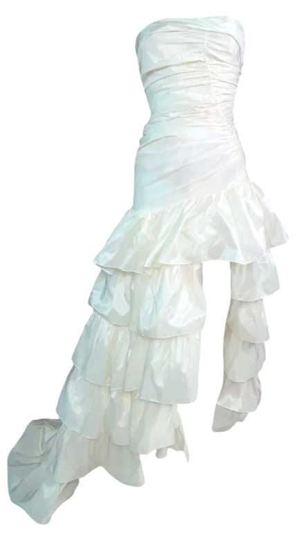 S/S 2005 Roberto Cavalli Ivory Silk Satin Bridal Wedding Strapless Ball Gown Dress w High Slit