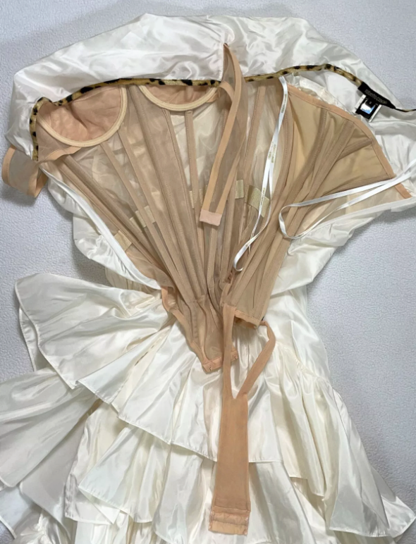 S/S 2005 Roberto Cavalli Ivory Silk Satin Bridal Wedding Strapless Ball Gown Dress w High Slit