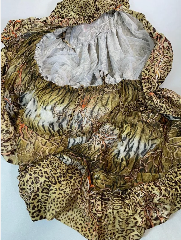 S/S 2005 Roberto Cavalli Runway Puffy Victorian Leopard Off Shoulder Corset Ball Gown Dress w Long Train