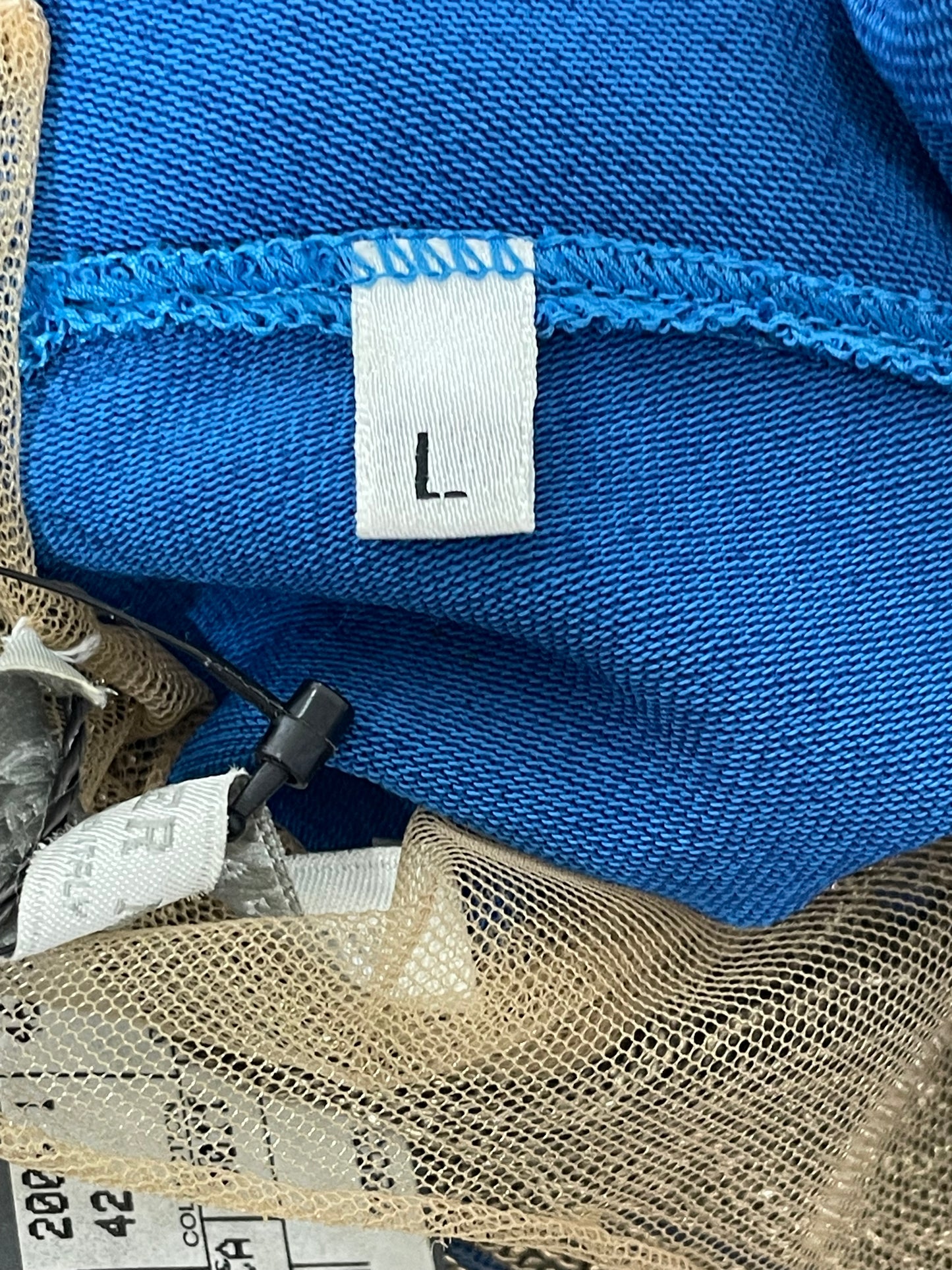 S/S 2006 Alexander McQueen Sheer Mesh Gold Chains Blue Bodycon Dress