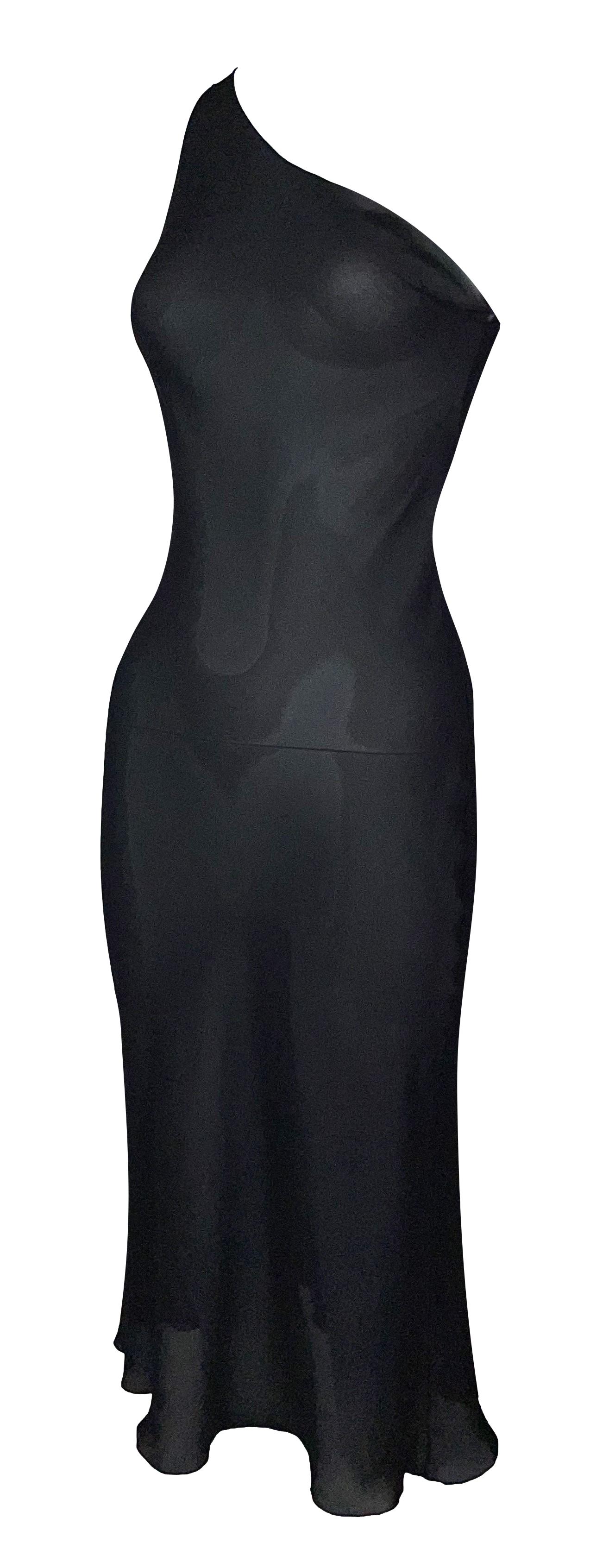 2000's Christian Dior by John Galliano Sheer Black Silk One Shoulder Midi Dress