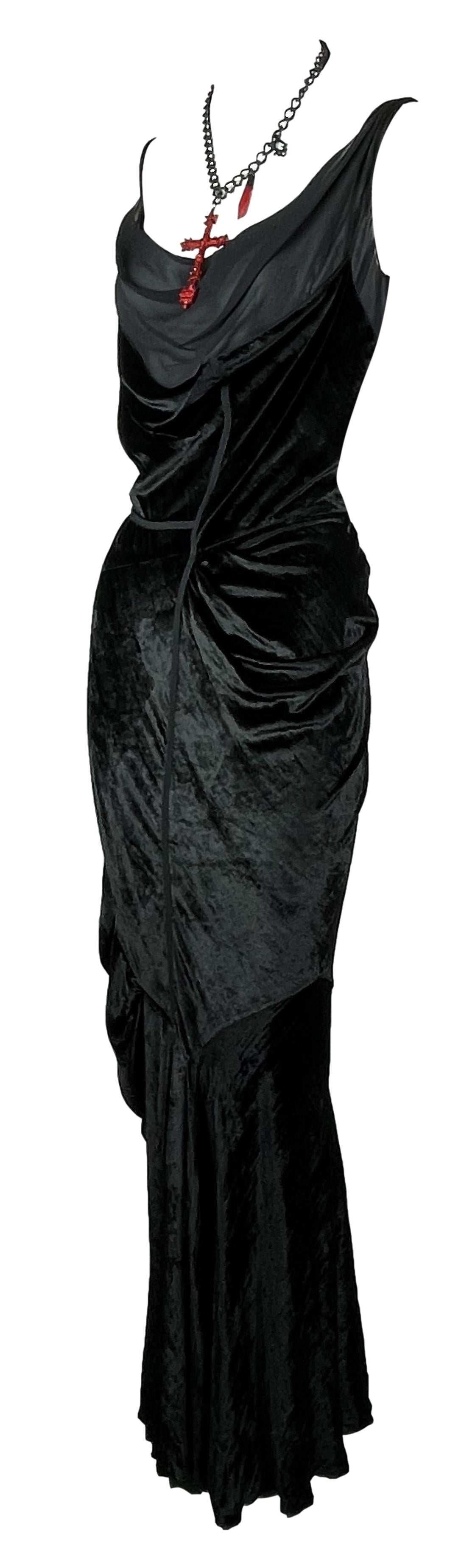 F/W 2006 Christian Dior by John Galliano Runway Black Silk Velvet Goth Maxi Dress