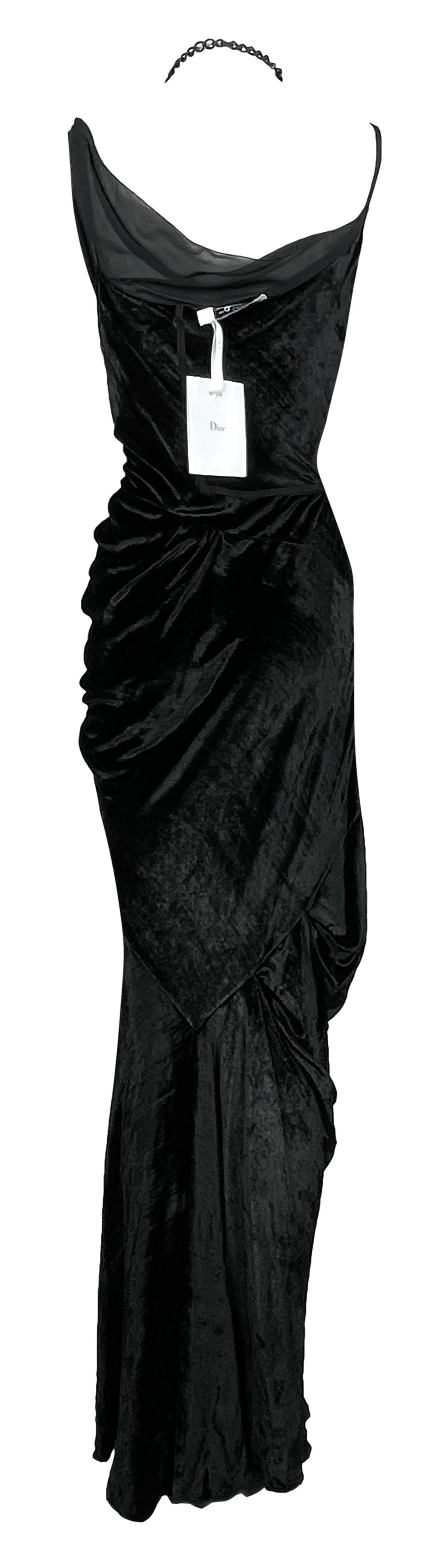 F/W 2006 Christian Dior by John Galliano Runway Black Silk Velvet Goth Maxi Dress