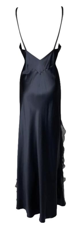 F/W 2006 Christian Dior by John Galliano Black Silk Satin Ruffle Maxi Slip Dress