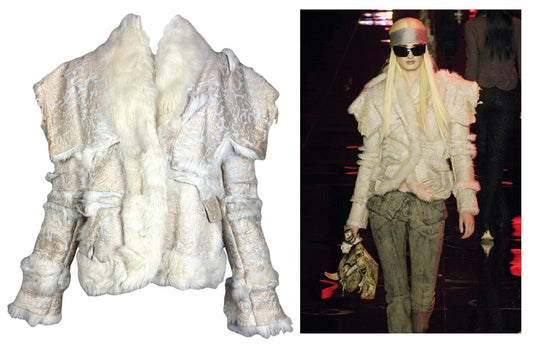 NWT F/W 2006 Christian Dior by John Galliano Runway Distressed Lamb Shearling Fur Jacket Coat