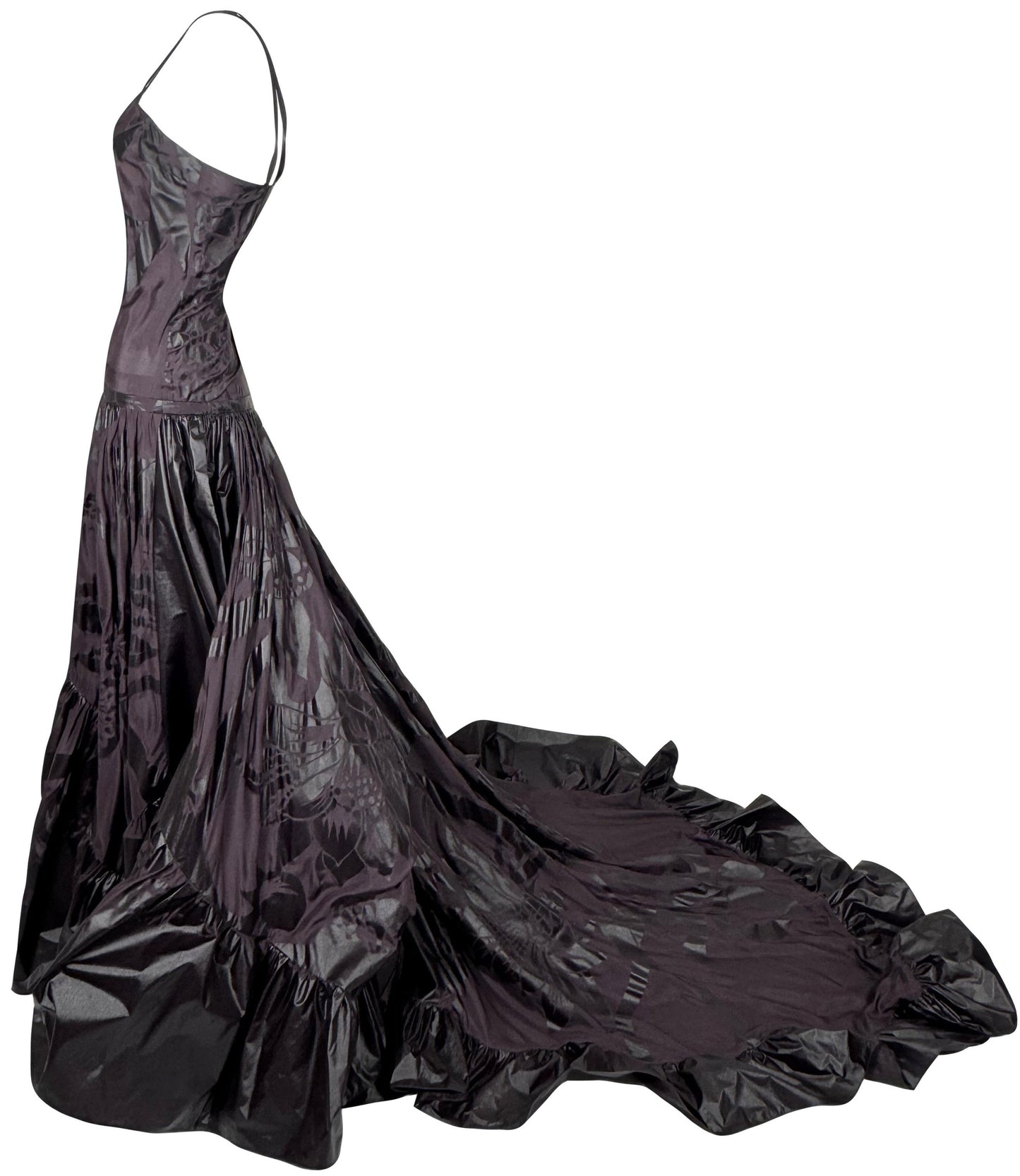 F/W 2006 Christian Dior by John Galliano Runway Goth Queen Burgundy Ball Gown Dress w Long Train and Cropped Fur Trim Jacket Set