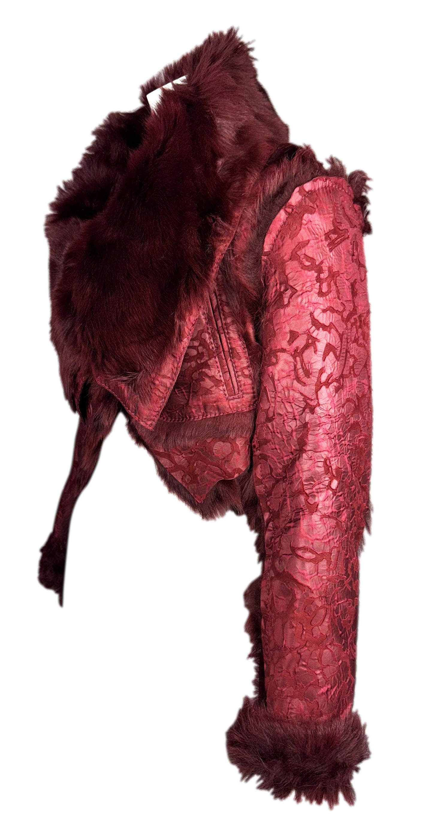 NWT F/W 2006 Christian Dior by John Galliano Runway Burgundy Leather & Fur Cropped Jacket Coat