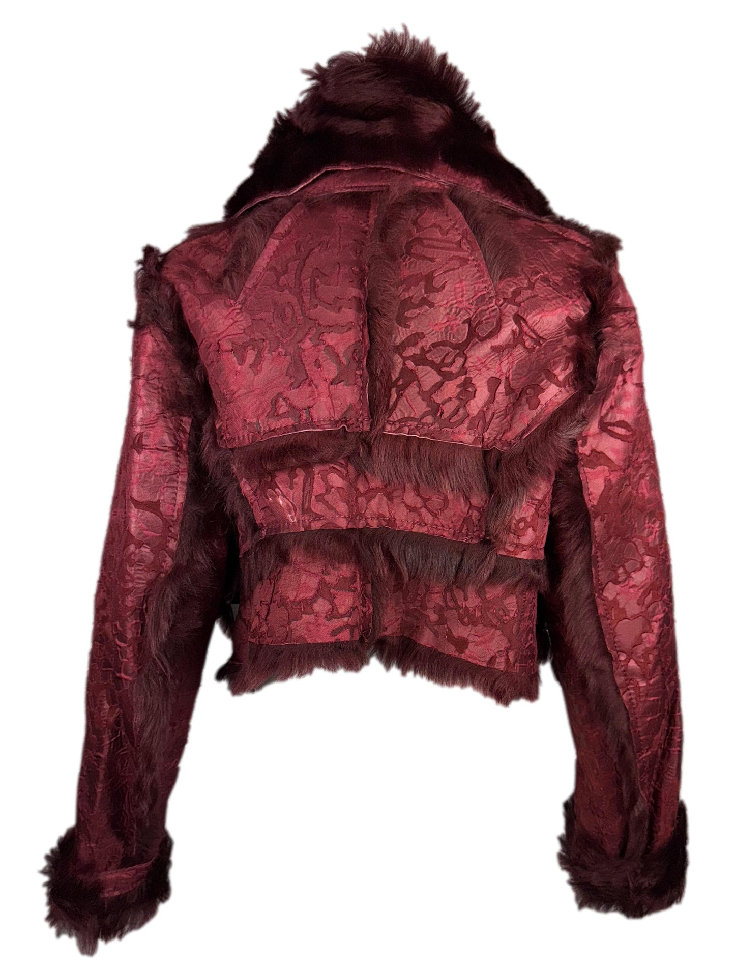 NWT F/W 2006 Christian Dior by John Galliano Runway Burgundy Leather & Fur Cropped Jacket Coat