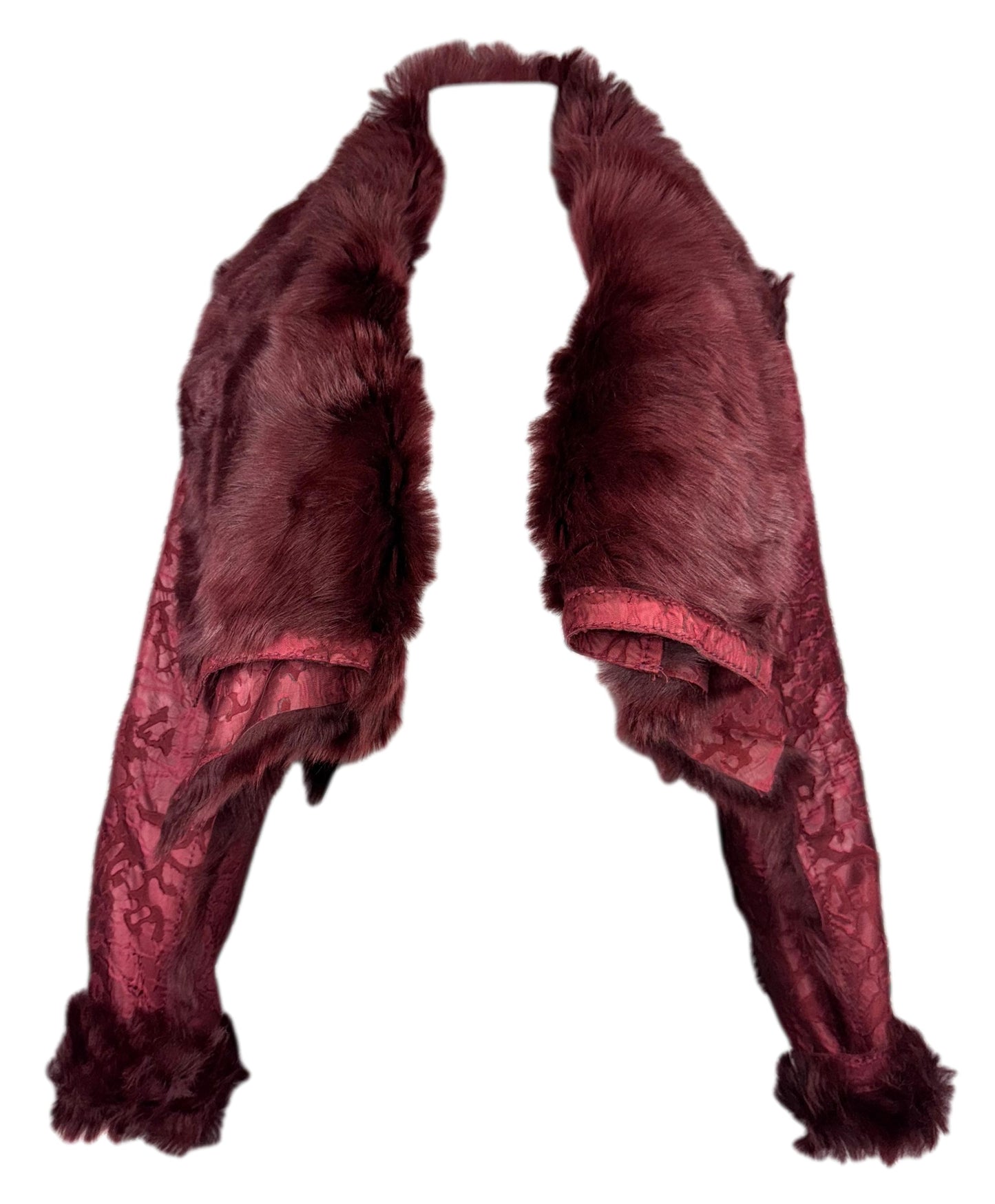 NWT F/W 2006 Christian Dior by John Galliano Runway Burgundy Leather & Fur Cropped Jacket Coat