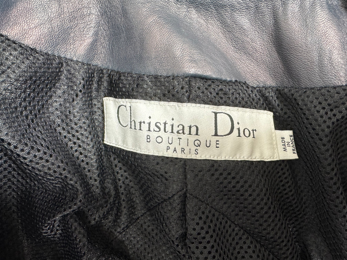 NWT F/W 2006 RARE Christian Dior x John Galliano Runway Iridescent Black Laser Cut-Out Wide Collar & Belt Buckle Trench Coat Jacket