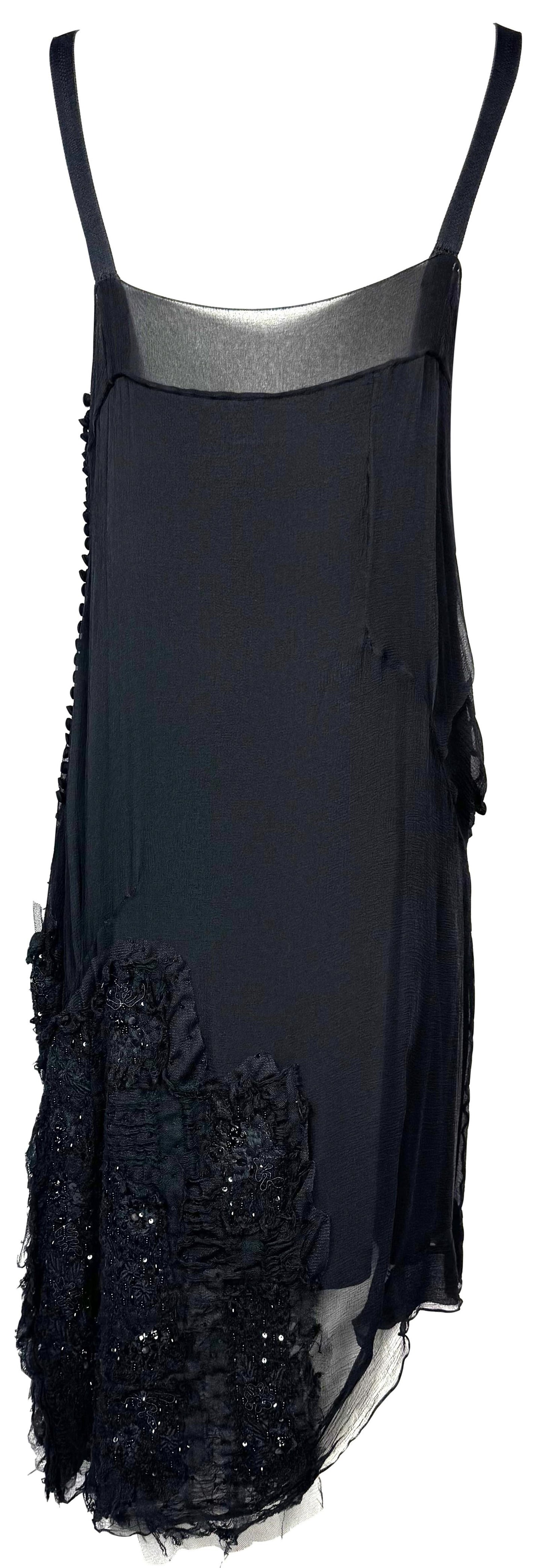 F/W 2006 Christian Dior x John Galliano Sheer Black Silk Asymmetrical Embellished Distressed Dress
