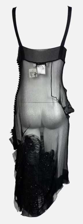 F/W 2006 Christian Dior by John Galliano Sheer Black Silk Embellished Dress