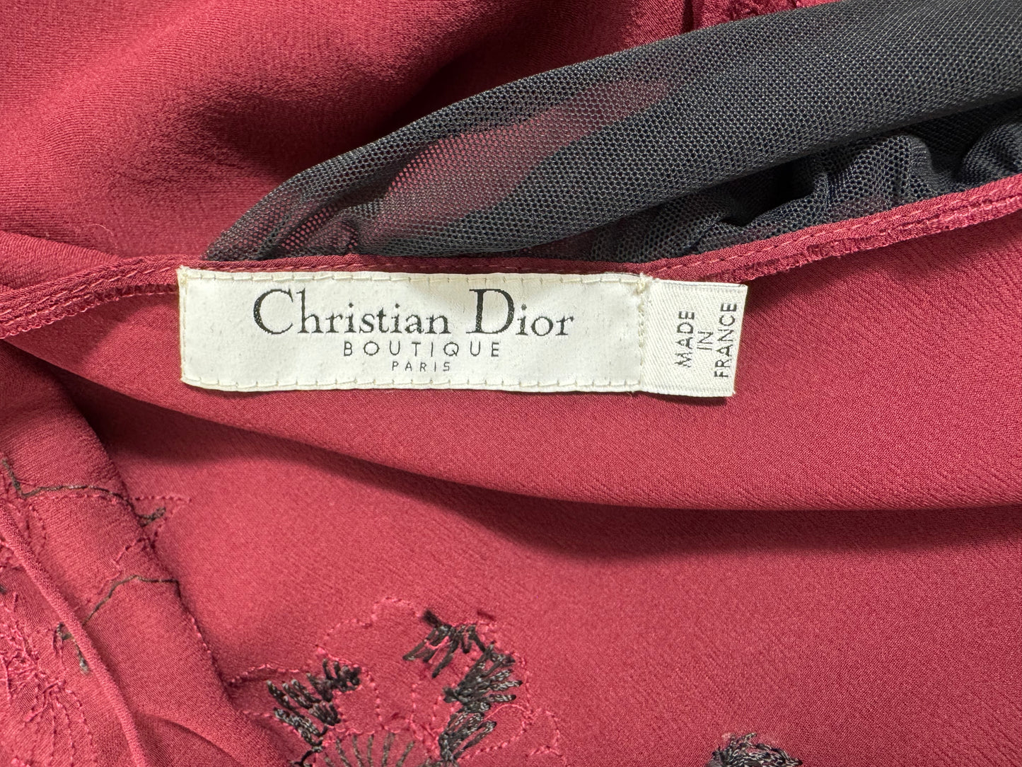F/W 2006 Christian Dior x John Galliano Runway Sheer Red Beaded Tattoo Silk Embroidered Ruffle Gown Dress