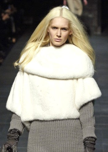 F/W 2006 Louis Vuitton x Marc Jacobs Runway Winter White Mink Fur Boat Neck Cropped Sweater Top