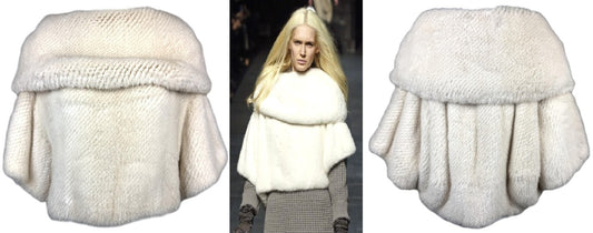 F/W 2006 Louis Vuitton x Marc Jacobs Runway Winter White Mink Fur Boat Neck Cropped Sweater Top
