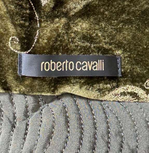 F/W 2006 Roberto Cavalli Runway Green & Gold Velvet Fur Collar Coat Jacket