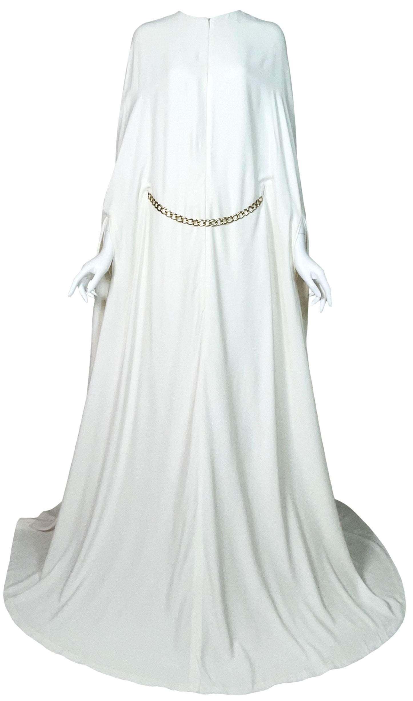 S/S 2006 Alexander McQueen Runway Sheer Beaded Mesh Angel Wings Gown Dress w Gold Chain Belt