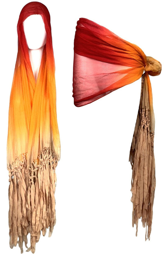 S/S 2006 Christian Dior by John Galliano Sheer Orange Red & Nude Silk Extra Long Wrap Scarf Top or Skirt