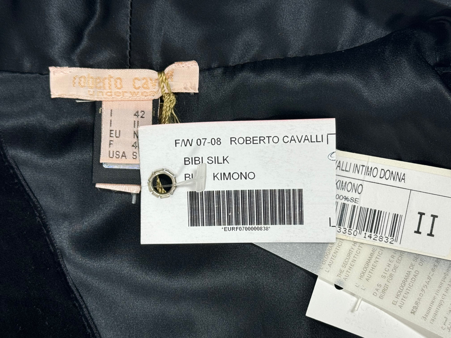 2007 Roberto Cavalli Black Ivory & Gold Silk & Velvet Kimono Jacket Robe