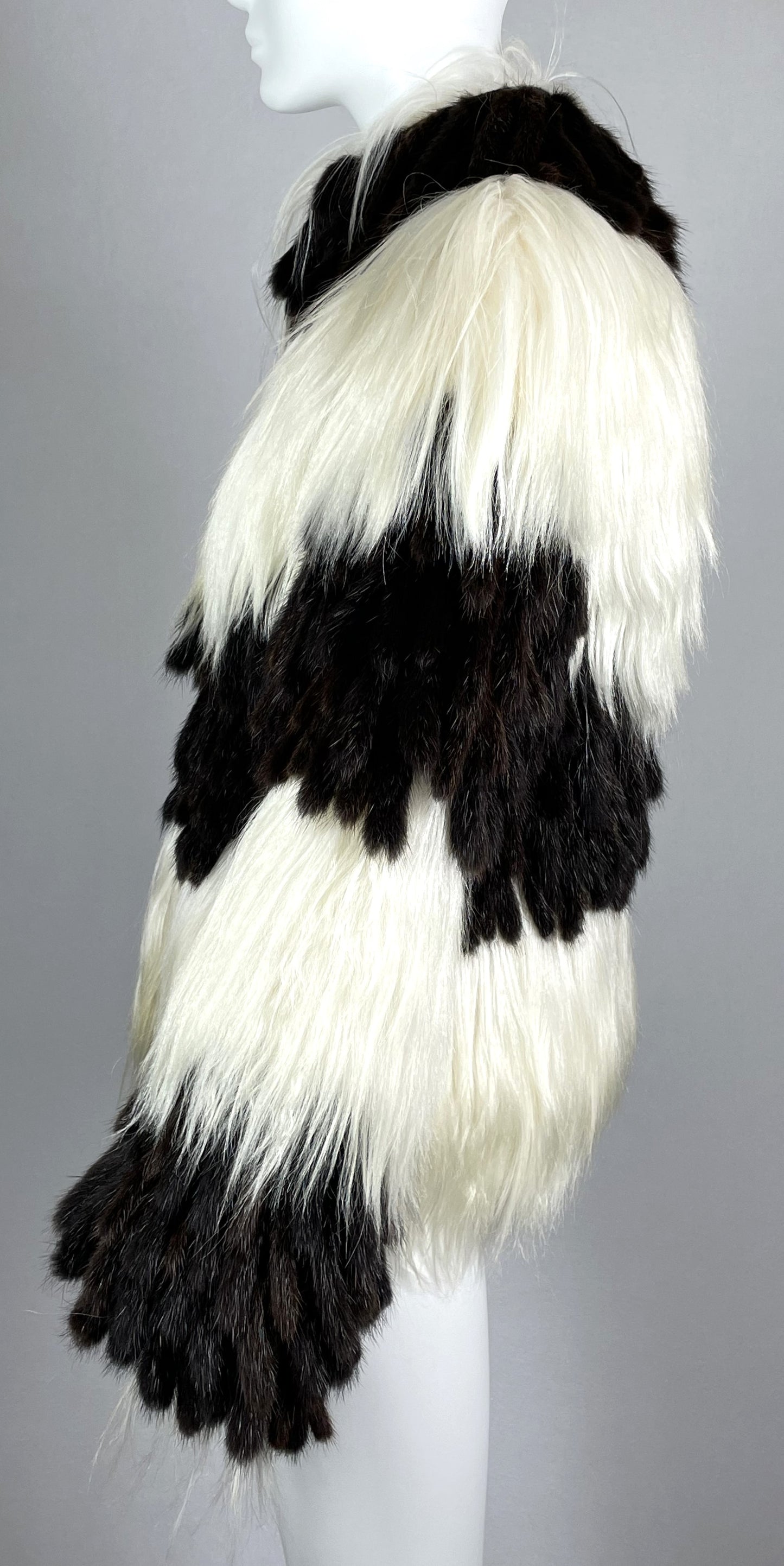 F/W 2007 Fendi by Karl Lagerfeld Runway Editorial Brown & White Shaggy Kidassia & Mink Fur Coat