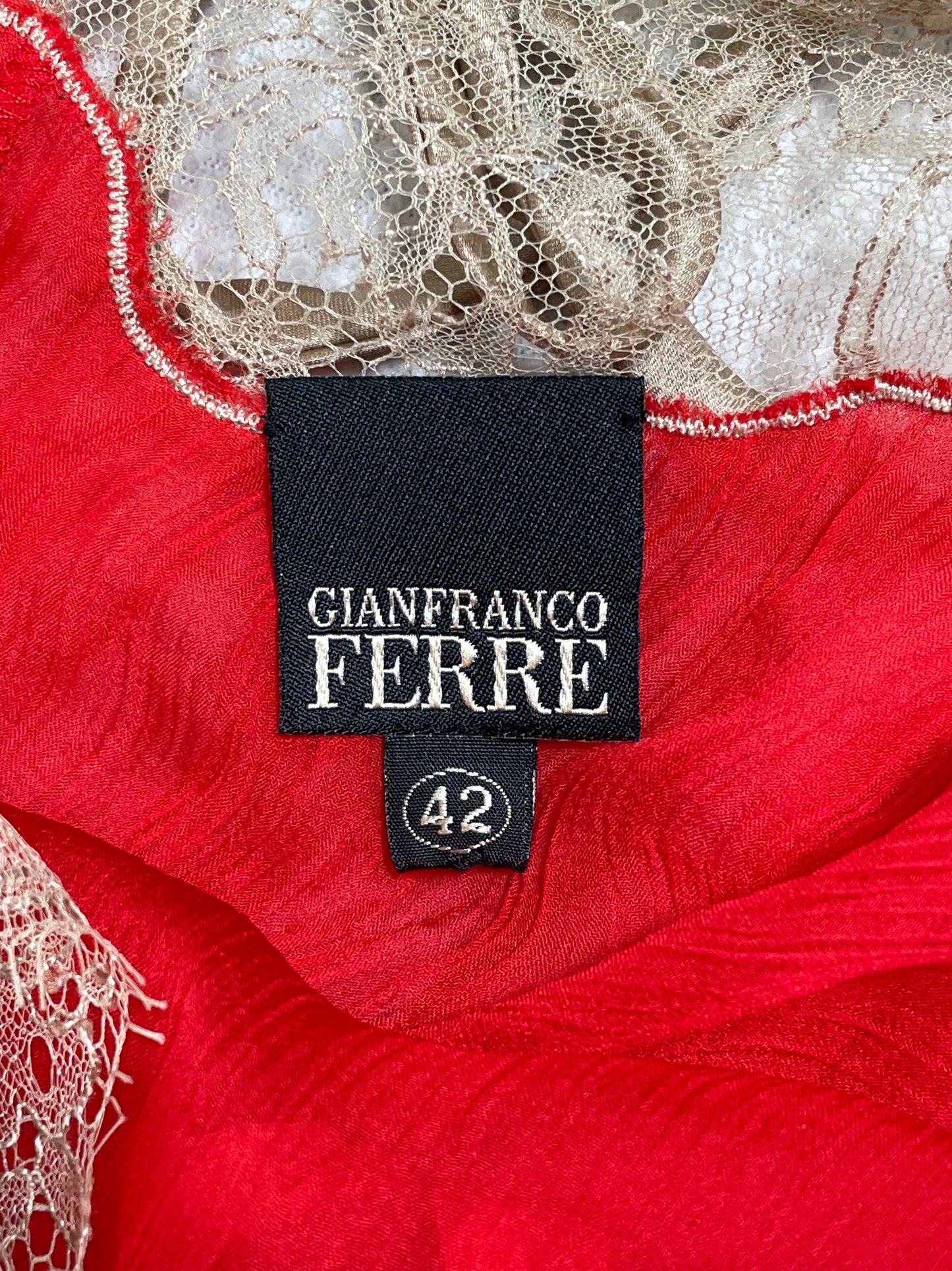 S/S 2007 Gianfranco Ferre Runway Sheer Red Silk & Lace Cut-Out Maxi Slip Dress
