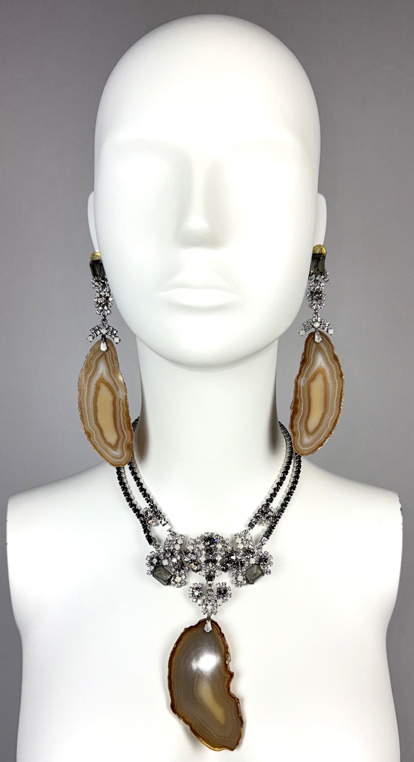 F/W 2007 Christian Dior x John Galliano EXTREMELY RARE Huge Crystal Stone Drop Earrings & Necklace Set