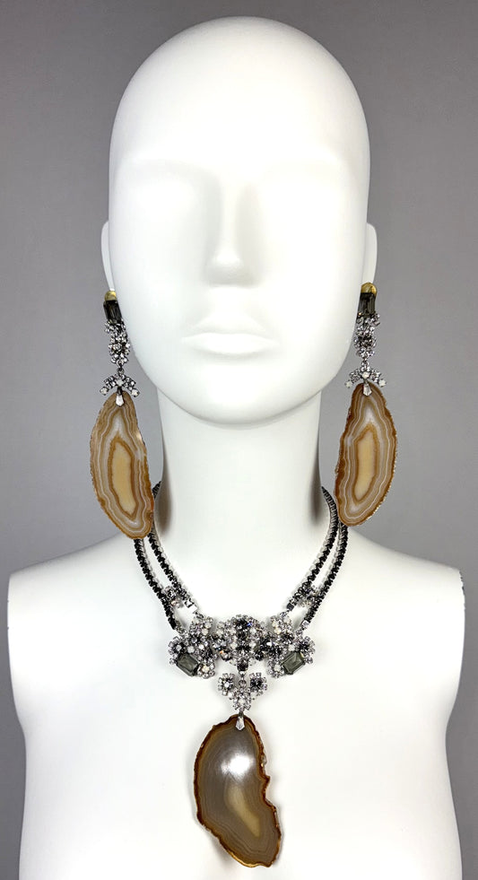 F/W 2007 Christian Dior x John Galliano EXTREMELY RARE Huge Crystal Stone Drop Earrings & Necklace Set