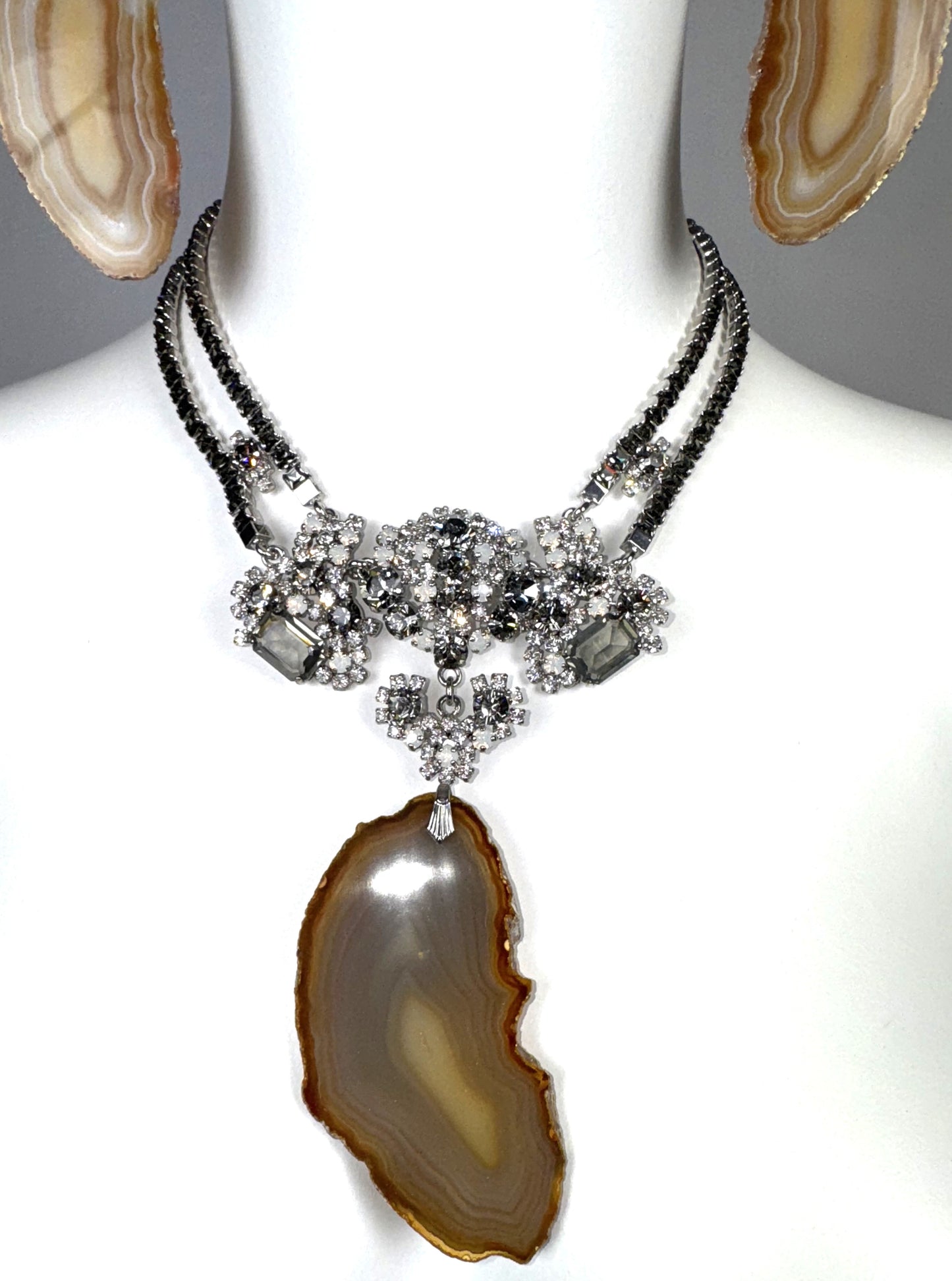 F/W 2007 Christian Dior x John Galliano EXTREMELY RARE Huge Crystal Stone Drop Earrings & Necklace Set