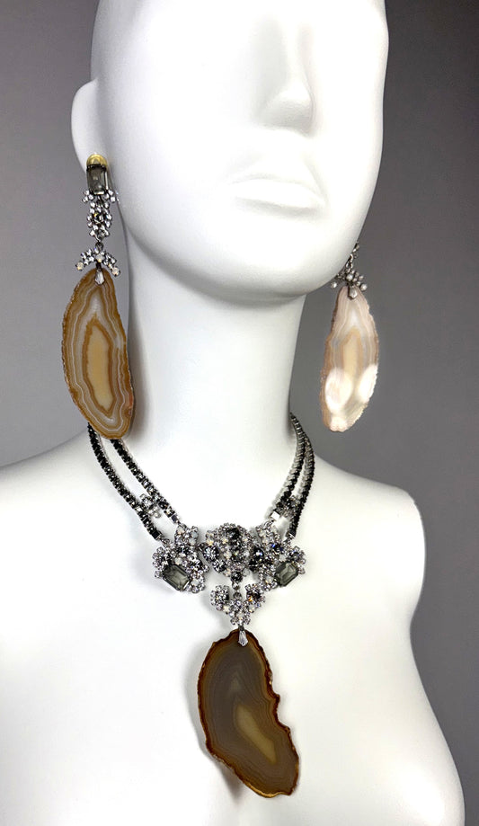 F/W 2007 Christian Dior x John Galliano EXTREMELY RARE Huge Crystal Stone Drop Earrings & Necklace Set