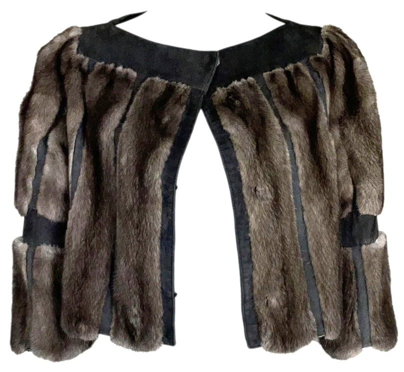 F/W 2007 Christian Dior by John Galliano Brown Mink & Leather Cropped Pin-Up Jacket