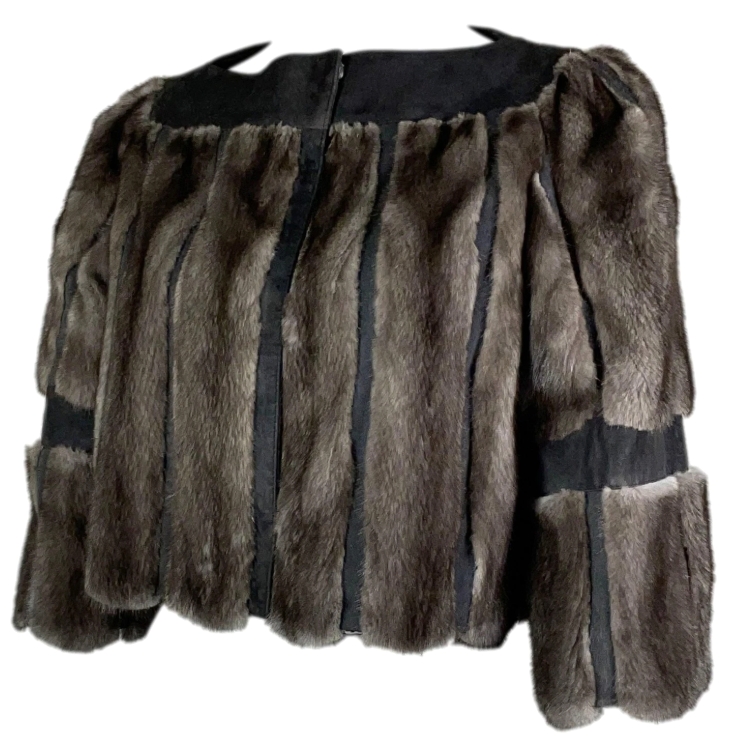 F/W 2007 Christian Dior by John Galliano Brown Mink & Leather Cropped Pin-Up Jacket