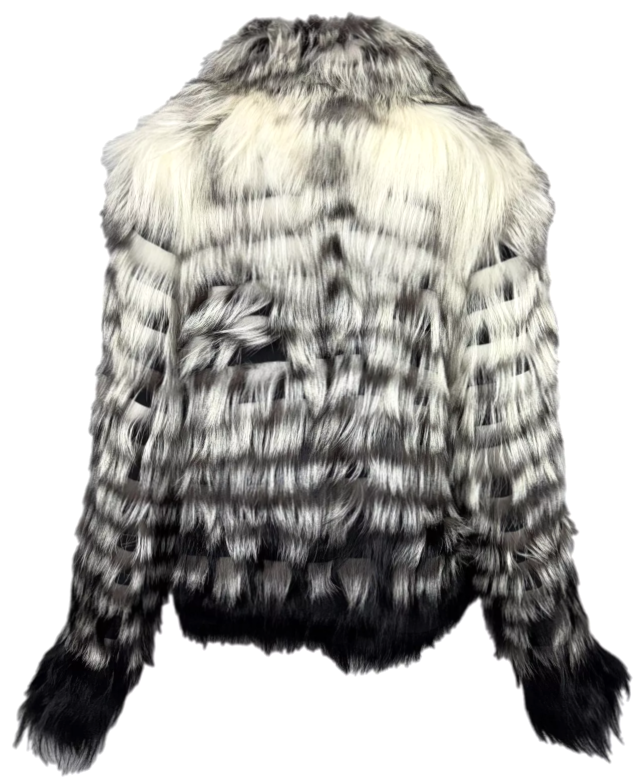 F/W 2007 Christian Dior by John Galliano Black & White Shaggy Fox Fur Jacket Coat