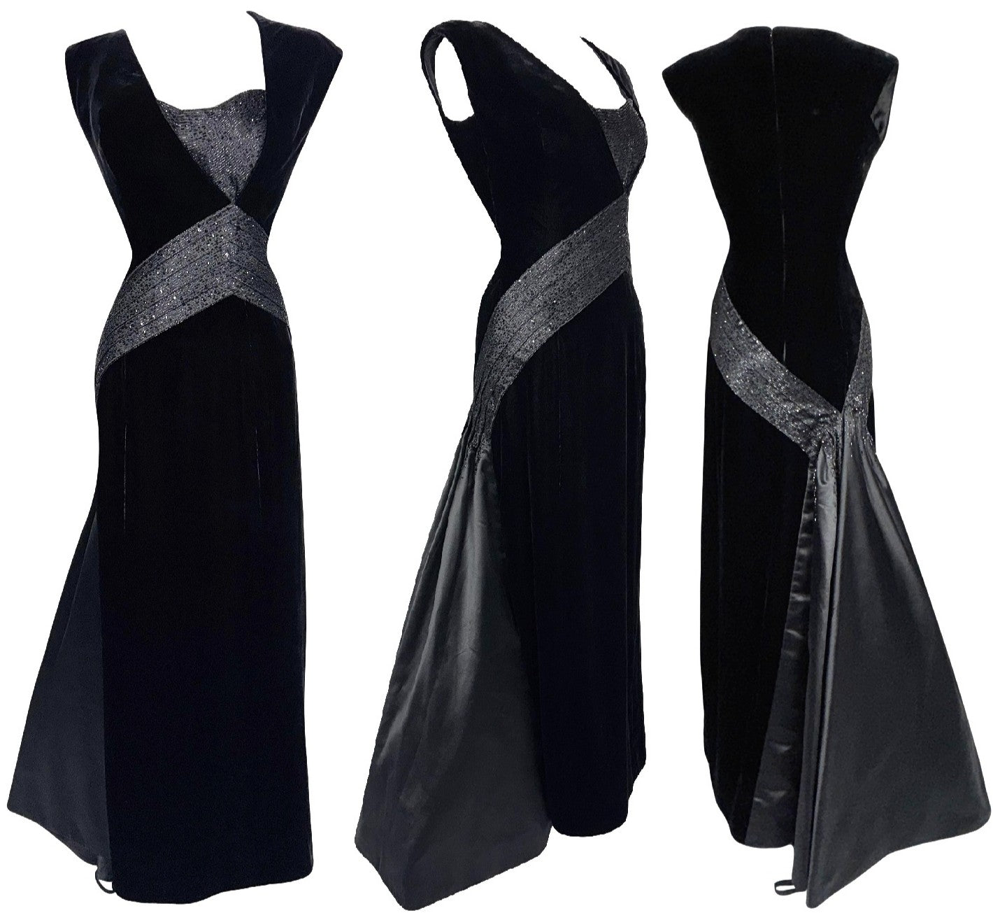 F/W 2007 Christian Dior x John Galliano Haute Couture Runway 1940's Old Hollywood Starlet Black Velvet Beaded Gown Dress