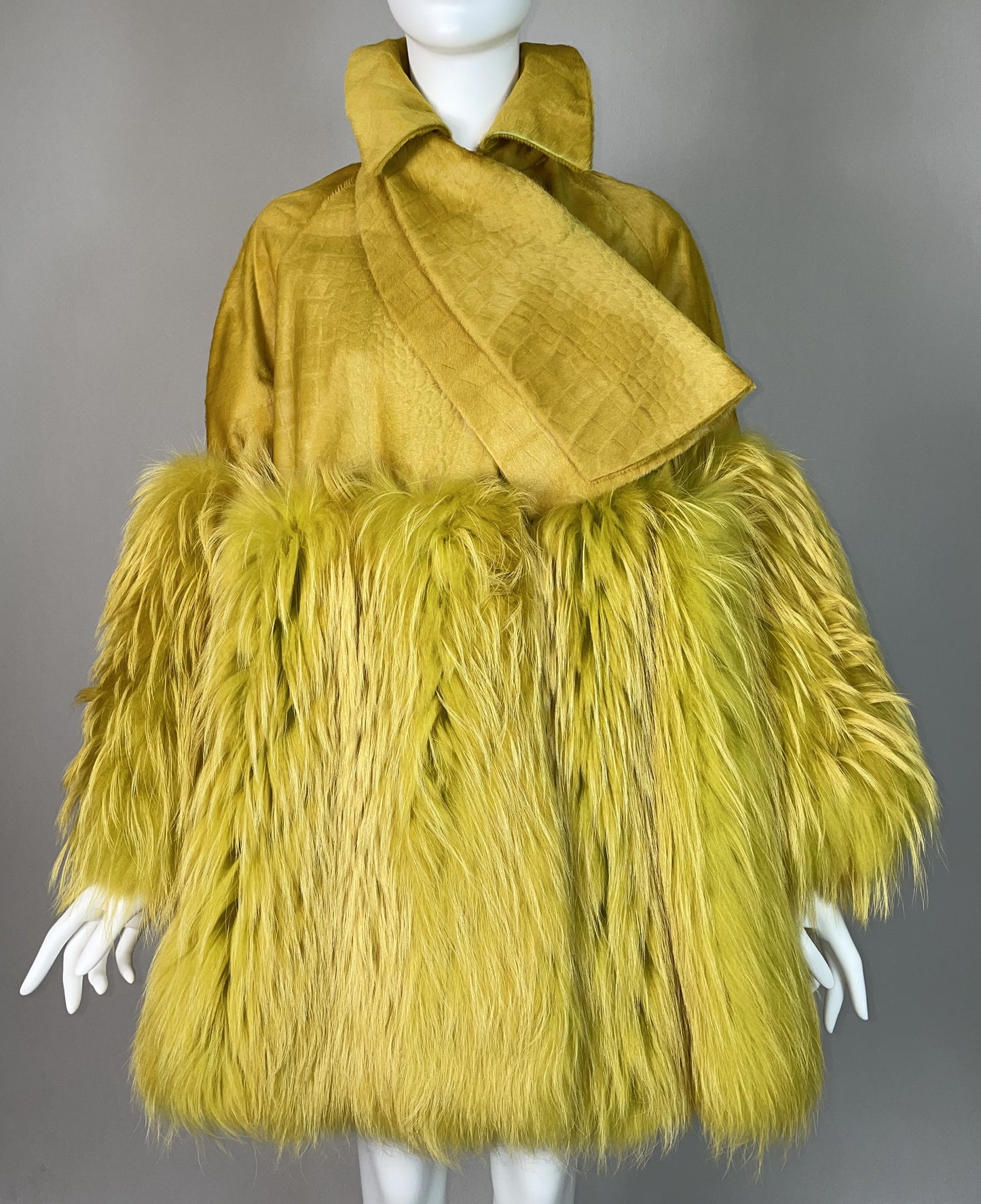 F/W 2007 Christian Dior by John Galliano Runway 60's MOD Style Green Fur Coat