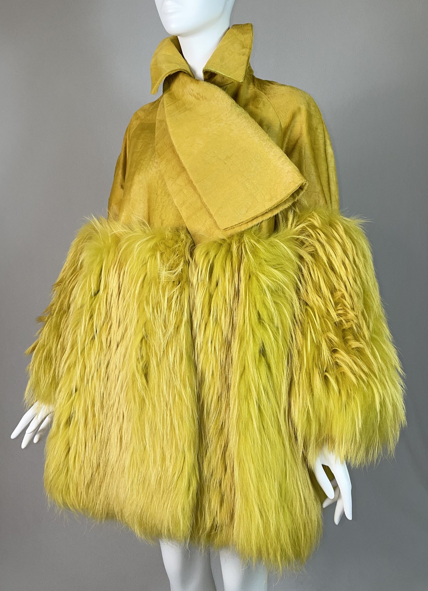 F/W 2007 Christian Dior by John Galliano Runway 60's MOD Style Green Fur Coat