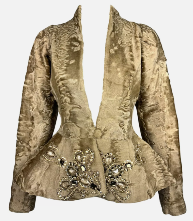 F/W 2007 Christian Dior John Galliano Runway Crystal Fur Wasp Waist Jacket Coat