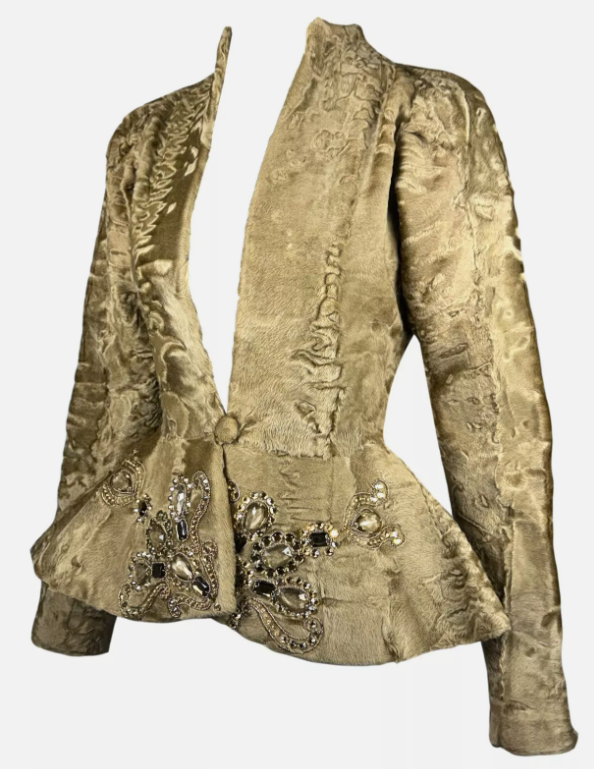 F/W 2007 Christian Dior John Galliano Runway Crystal Fur Wasp Waist Jacket Coat